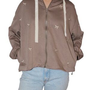 Brown Hoodie with Bow Accents